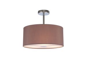 Baymont Polished Chrome 3 Light E27 Semi Flush With 40cm x 18cm Dual Faux Silk Shade, Taupe/Halo Gold & Frosted/PC Acrylic Diffuser
