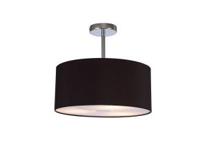 Baymont Polished Chrome 3 Light E27 Semi Flush With 40cm x 18cm Dual Faux Silk Shade, Black/Green Olive & Frosted/PC Acrylic Diffuser