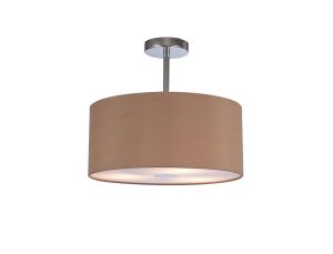 Baymont Polished Chrome 3 Light E27 Semi Flush With 40cm x 18cm Dual Faux Silk Shade, Antique Gold/Ruby & Frosted/PC Acrylic Diffuser