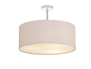 Baymont Polished Chrome 3 Light E27 Semi Flush With 50cm x 20cm Dual Faux Silk Shade, Nude Beige/Moonlight & Frosted/PC Acrylic Diffuser