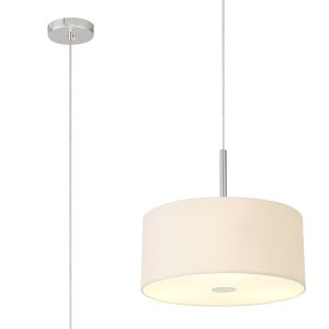 Baymont Polished Chrome  3 Light E27 Single Pendant With 40cm x 18cm Dual Faux Silk Shade, Nude Beige/Moonlight & Frosted/PC Acrylic Diffuser
