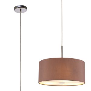 Baymont Polished Chrome  3 Light E27 Single Pendant With 40cm x 18cm x 18cm Dual Faux Silk Shade, Taupe/Halo Gold & Frosted/PC Acrylic Diffuser