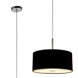Baymont Polished Chrome  3 Light E27 Single Pendant With 40cm x 18cm Dual Faux Silk Shade, Black/Green Olive & Frosted/PC Acrylic Diffuser