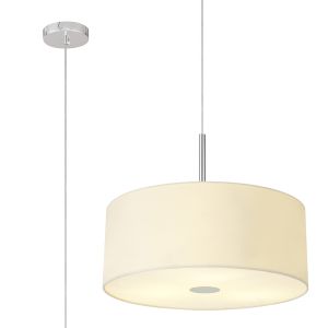 Baymont Polished Chrome  3 Light E27 Single Pendant With 50cm x 20cm Faux Silk Shade, Ivory Pearl/White Laminate & Frosted/PC Acrylic Diffuser