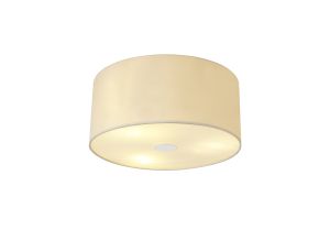 Baymont Polished Chrome 3 Light E27 Flush Ceiling With 40cm x 18cm Faux Silk Shade Ivory Pearl/White Laminate & Frosted/PC Diffuser