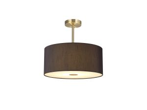 Baymont Antique Brass 3 Light E27 Semi Flush With 40cm x 18cm Faux Silk Shade, Black/White Laminate & Frosted/AB Acrylic Diffuser