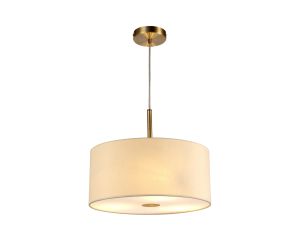 Baymont Antique Brass  3 Light E27 Single Pendant With 40cm x 18cm Faux Silk Shade, Ivory Pearl/White Laminate & Frosted/AB Acrylic Diffuser