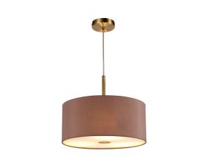 Baymont Antique Brass  3 Light E27 Single Pendant With 40cm x 18cm Dual Faux Silk Shade, Taupe/Halo Gold & Frosted/AB Acrylic Diffuser