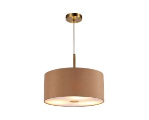 Baymont Antique Brass  3 Light E27 Single Pendant With 40cm x 18cm Dual Faux Silk Shade, Antique Gold/Ruby & 40cm x 18cm Frosted/AB Acrylic Diffuser