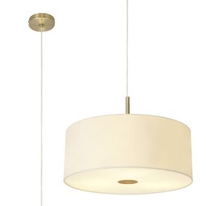Baymont Antique Brass  3 Light E27 Single Pendant With 50cm x 20cm Faux Silk Shade, Ivory Pearl/White Laminate & Frosted/AB Acrylic Diffuser