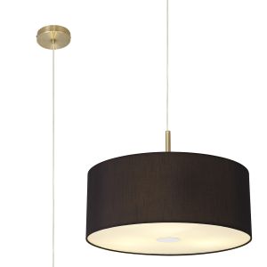 Baymont Antique Brass  3 Light E27 Single Pendant With 50cm x 20cm Faux Silk Shade, Black/White Laminate & 50cm Frosted/AB Acrylic Diffuser