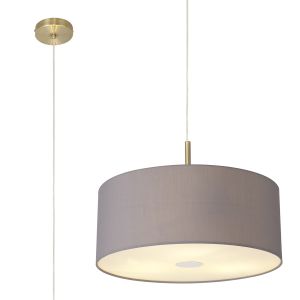 Baymont Antique Brass  3 Light E27 Single Pendant With 50cm x 20cm Faux Silk Shade, Grey/White Laminate & 50cm Frosted/AB Acrylic Diffuser