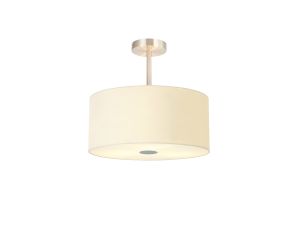 Baymont Satin Nickel 3 Light E27 Semi Flush With 40cm x 18cm Faux Silk Shade, Ivory Pearl/White Laminate & Frosted/PC Acrylic Diffuser