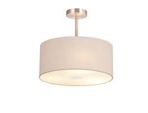 Baymont Satin Nickel 3 Light E27 Semi Flush With 40cm x 18cm Dual Faux Silk Shade, Nude Beige/Moonlight & Frosted/PC Acrylic Diffuser
