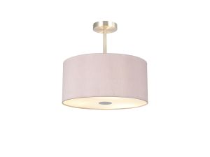 Baymont Satin Nickel 3 Light E27 Semi Flush With 40cm x 18cm x 18cm Dual Faux Silk Shade, Taupe/Halo Gold & Frosted/PC Acrylic Diffuser