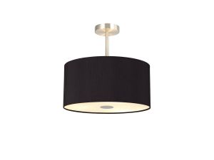 Baymont Satin Nickel 3 Light E27 Semi Flush With 40cm x 18cm Dual Faux Silk Shade, Black/Green Olive & Frosted/PC Acrylic Diffuser