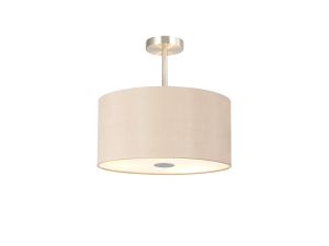 Baymont Satin Nickel 3 Light E27 Semi Flush With 40cm x 18cm Dual Faux Silk Shade, Antique Gold/Ruby & Frosted/PC Acrylic Diffuser