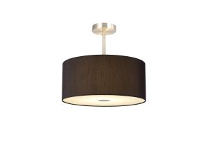Baymont Satin Nickel 3 Light E27 Semi Flush With 40cm x 18cm x 18cm Faux Silk Shade, Black/White Laminate & Frosted/PC Acrylic Diffuser