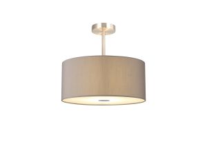 Baymont Satin Nickel 3 Light E27 Semi Flush With 40cm x 18cm x 18cm Faux Silk Shade, Grey/White Laminate & Frosted/PC Acrylic Diffuser