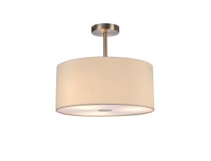 Baymont Satin Nickel 3 Light E27 Semi Flush With 40cm x 18cm Faux Silk Shade, Ivory Pearl/White Laminate & Frosted/SN Acrylic Diffuser