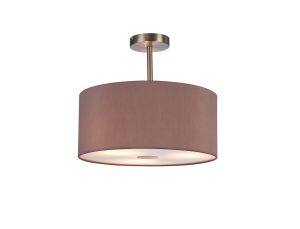 Baymont Satin Nickel 3 Light E27 Semi Flush With 40cm x 18cm Dual Faux Silk Shade, Taupe/Halo Gold & Frosted/SN Acrylic Diffuser