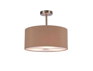 Baymont Satin Nickel 3 Light E27 Semi Flush With 40cm x 18cm Dual Faux Silk Shade, Antique Gold/Ruby & Frosted/SN Acrylic Diffuser
