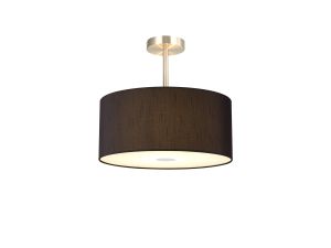 Baymont Satin Nickel 3 Light E27 Semi Flush With 40cm x 18cm Faux Silk Shade, Black/White Laminate & Frosted/SN Acrylic Diffuser