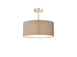 Baymont Satin Nickel 3 Light E27 Semi Flush With 40cm x 18cm Faux Silk Shade, Grey/White Laminate & Frosted/SN Acrylic Diffuser