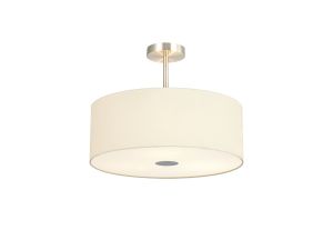 Baymont Satin Nickel 3 Light E27 Semi Flush With 50cm x 20cm Faux Silk Shade, Ivory Pearl/White Laminate & Frosted/PC Acrylic Diffuser