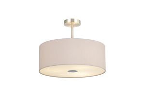 Baymont Satin Nickel 3 Light E27 Semi Flush With 50cm x 20cm Dual Faux Silk Shade, Nude Beige/Moonlight & Frosted/PC Acrylic Diffuser