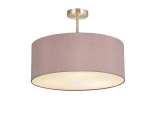 Baymont Satin Nickel 3 Light E27 Semi Flush With 50cm x 20cm Dual Faux Silk Shade, Taupe/Halo Gold & Frosted/PC Acrylic Diffuser