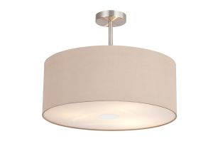 Baymont Satin Nickel 3 Light E27 Semi Flush With 50cm x 20cm Dual Faux Silk Shade, Antique Gold/Ruby & Frosted/PC Acrylic Diffuser