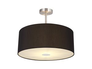 Baymont Satin Nickel 3 Light E27 Semi Flush With 50cm x 20cm Faux Silk Shade, Black/White Laminate & Frosted/PC Acrylic Diffuser