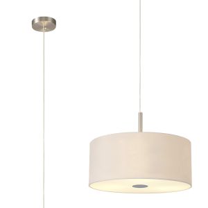 Baymont Satin Nickel  3 Light E27 Single Pendant With 40cm x 18cm Dual Faux Silk Shade, Nude Beige/Moonlight & Frosted/PC Acrylic Diffuser