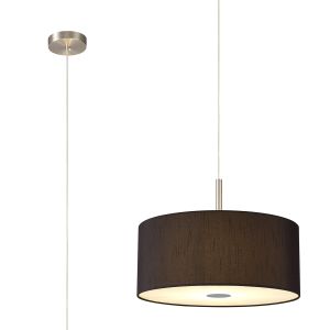 Baymont Satin Nickel  3 Light E27 Single Pendant With 40cm x 18cm Faux Silk Shade, Black/White Laminate & Frosted/PC Acrylic Diffuser