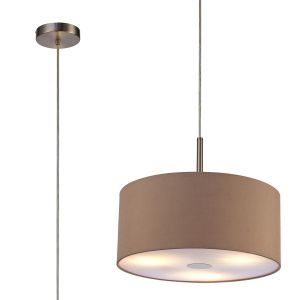 Baymont Satin Nickel  3 Light E27 Single Pendant With 40cm x 18cm Dual Faux Silk Shade, Antique Gold/Ruby & Frosted/SN Acrylic Diffuser