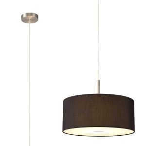 Baymont Satin Nickel  3 Light E27 Single Pendant With 40cm x 18cm Faux Silk Shade, Black/White Laminate & Frosted/SN Acrylic Diffuser