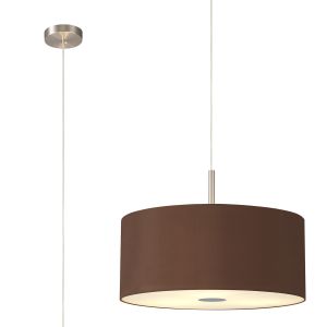 Baymont Satin Nickel  3 Light E27 Single Pendant With 50cm x 20cm Dual Faux Silk Shade, Raw Cocoa/Grecian Bronze & Frosted/PC Acrylic Diffuser