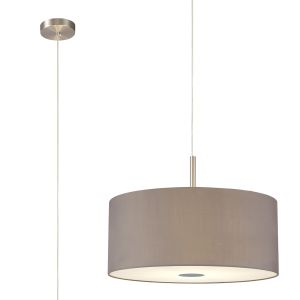 Baymont Satin Nickel  3 Light E27 Single Pendant With 50cm x 20cm Faux Silk Shade, Grey/White Laminate & Frosted/PC Acrylic Diffuser