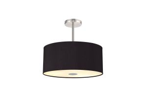Baymont Polished Chrome 5 Light E27 Semi Flush With 40cm x 18cm Dual Faux Silk Shade, Black/Green Olive & Frosted/PC Acrylic Diffuser