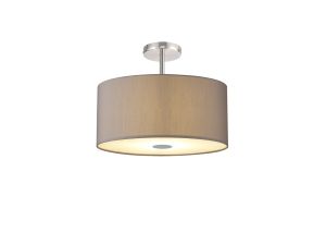 Baymont Polished Chrome 5 Light E27 Drop Flush With 40cm x 18cm Faux Silk Shade, Grey/White Laminate & Frosted/PC Acrylic Diffuser