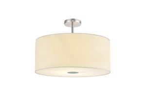 Baymont Polished Chrome 5 Light E27 Drop Flush With 60cm x 22cm Faux Silk Shade, Ivory Pearl/White Laminate & Frosted/PC Acrylic Diffuser