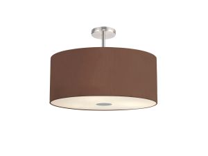 Baymont Polished Chrome 5 Light E27 Drop Flush With 60cm x 22cm Dual Faux Silk Shade Cocoa/Grecian Bronze & Frosted/PC Acrylic Diffuser