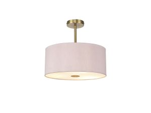 Baymont Antique Brass 5 Light E27 Semi Flush With 40cm x 18cm Dual Faux Silk Shade, Taupe/Halo Gold & Frosted/AB Acrylic Diffuser