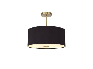 Baymont Antique Brass 5 Light E27 Semi Flush With 40cm x 18cm Dual Faux Silk Shade, Black/Green Olive & Frosted/AB Acrylic Diffuser
