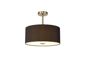 Baymont Antique Brass 5 Light E27 Semi Flush With 40cm x 18cm Faux Silk Shade, Black/White Laminate & Frosted/AB Acrylic Diffuser