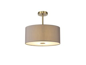 Baymont Antique Brass 5 Light E27 Semi Flush With 40cm x 18cm Faux Silk Shade, Grey/White Laminate & Frosted/AB Acrylic Diffuser