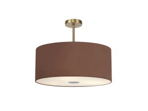 Baymont Antique Brass 5 Light E27 Semi Flush Fixture With 60cm x 22cm Dual Faux Silk Shade, Cocoa/Grecian Bronze & Frosted/PC Acrylic Diffuser