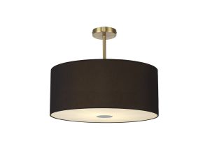 Baymont Antique Brass 5 Light E27 Semi Flush Fixture With 60cm x 22cm Dual Faux Silk Shade, Black/Green Olive & Frosted/PC Acrylic Diffuser