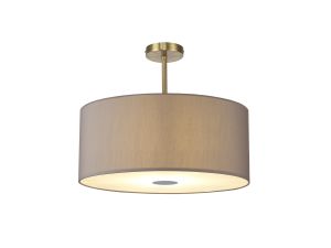 Baymont Antique Brass 5 Light E27 Semi Flush Fixture With 60cm x 22cm Faux Silk Shade, Grey/White Laminate & Frosted/PC Acrylic Diffuser